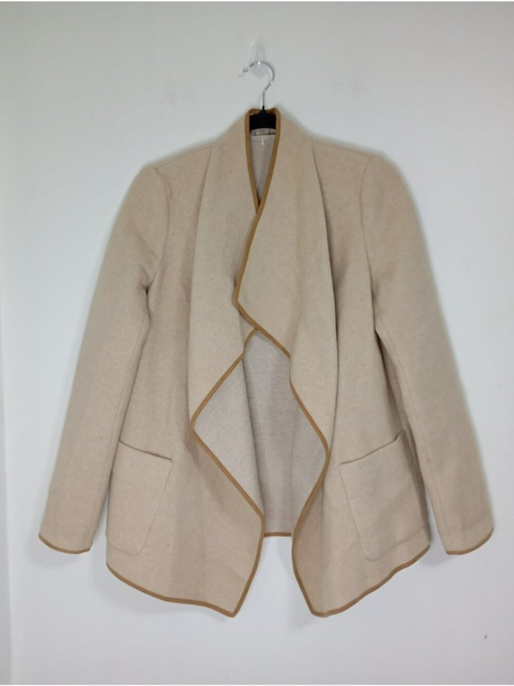 Massimo Dutti Beige Wool-Blend Open Front Blazer Jacket Size S